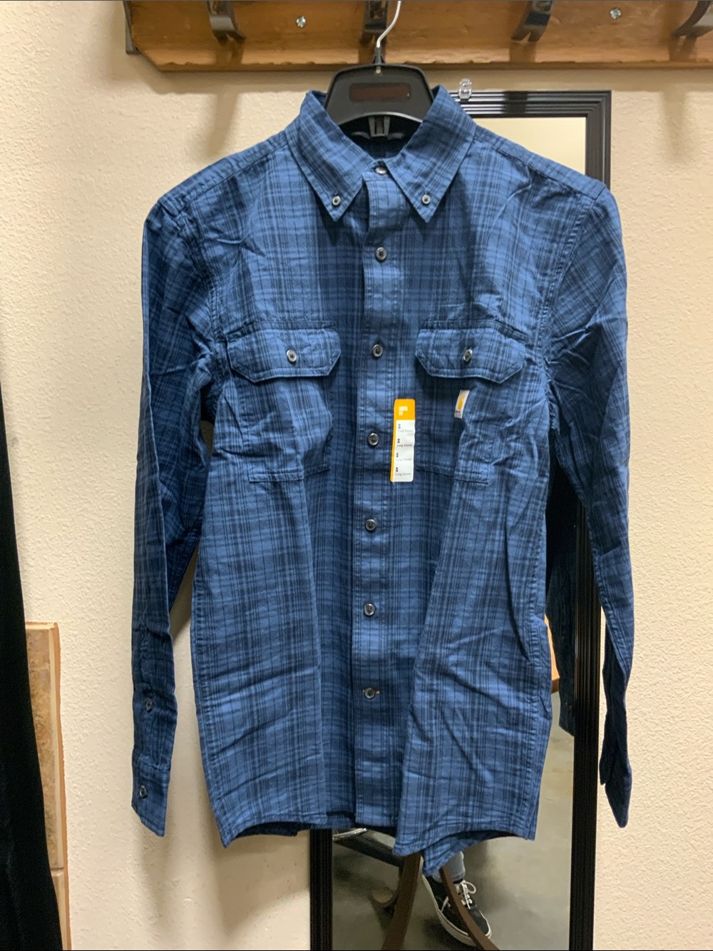 Carhartt Blue and Black Plaid Flannel Work Shirt